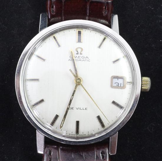 A gentlemans early 1970s stainless steel Omega De Ville automatic wrist watch,